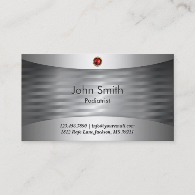 Ruby Stone Steel Podiatrist Business Card Visitenkarte (Vorderseite)