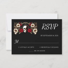 Ruby Thick Claret White Heart Red Black Wedding RSVP Karte
