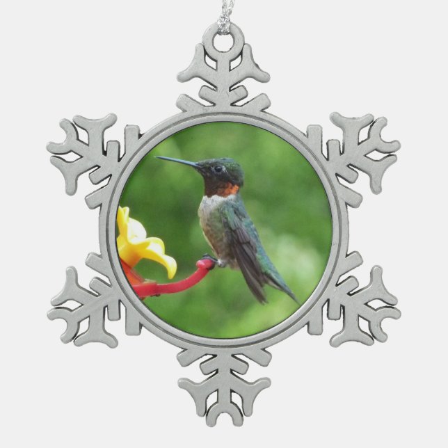Ruby-Throated Hummingbird Bird Fotografy Schneeflocken Zinn-Ornament (Vorderseite)