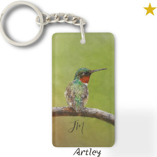 Ruby-Throated Hummingbird Bird Painting Initials Schlüsselanhänger