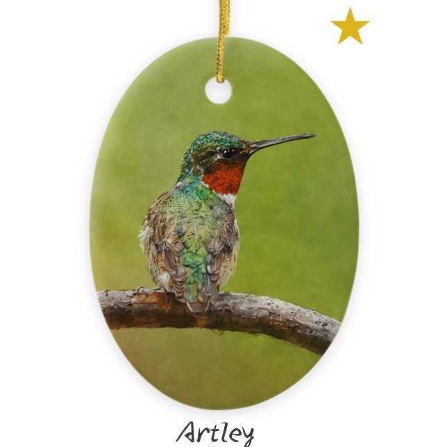 Ruby Throated Hummingbird Bird Painting Year Keramik Ornament (Von Creator hochgeladen)