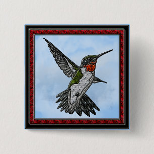 Ruby Throated Hummingbird Button