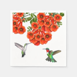 Ruby Throated Hummingbird Couple Napkins Serviette