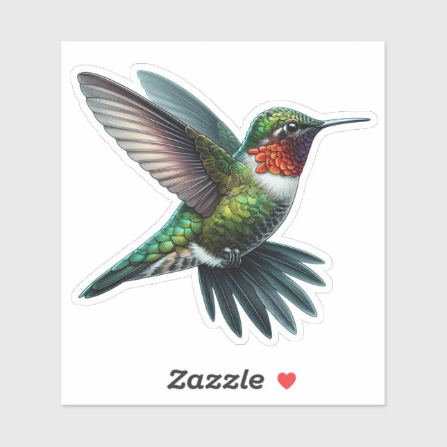 Ruby-Throated Hummingbird Custom-Cut Vinyl Aufkleber (Blatt)