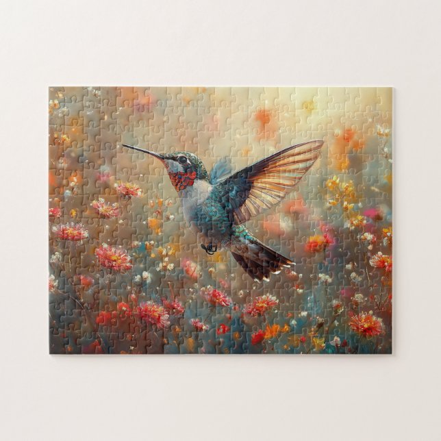 Ruby-Throated Hummingbird Floral (Horizontal)