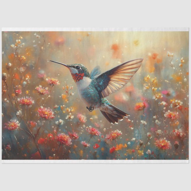 Ruby-Throated Hummingbird Floral Decoupage Seidenpapier (Vorderseite)