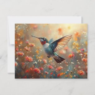 Ruby-Throated Hummingbird Floral Postkarte