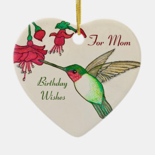 Ruby Throated Hummingbird For Mom Birthday Wishes Keramik Ornament