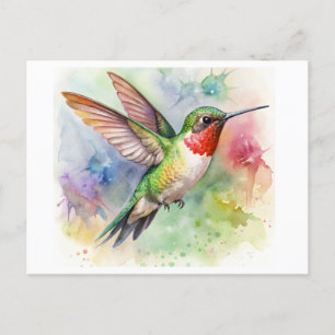 Ruby-throated Hummingbird in Erholung Wasserfarbe Postkarte