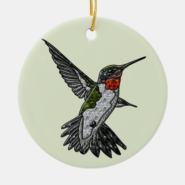 Ruby Throated Hummingbird Keramik Ornament (Vorne)
