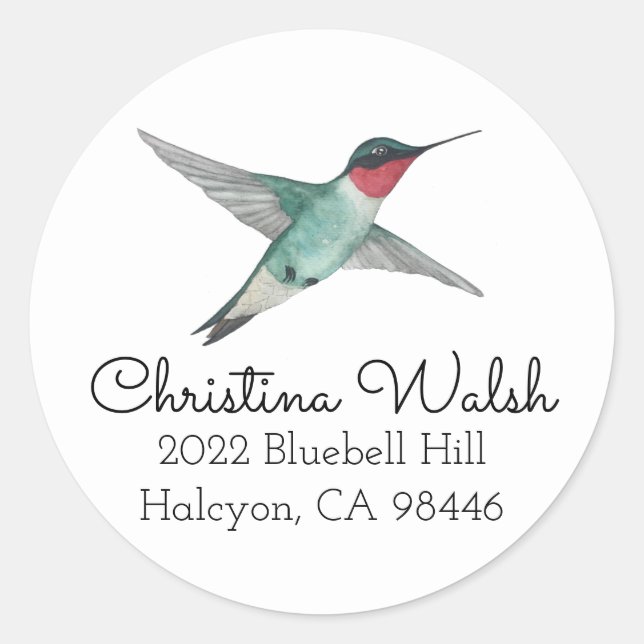 Ruby-throated Hummingbird-Rücksendeadresse Runder Aufkleber (Vorderseite)