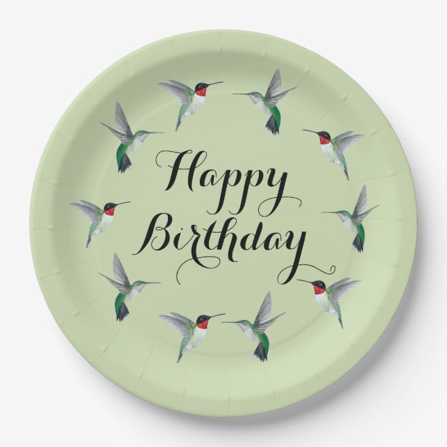 Ruby-throated Hummingbirds Happy Birthday Pappteller (Vorderseite)