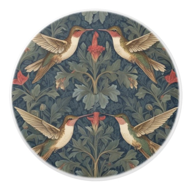 Ruby-throated Kolibris William Morris style Keramikknauf (Vorderseite)