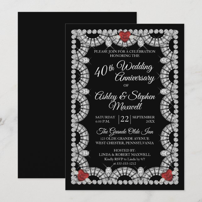 Ruby und Diamond 40-jähriges Party zum Hochzeitsta Einladung (Vorne/Hinten)