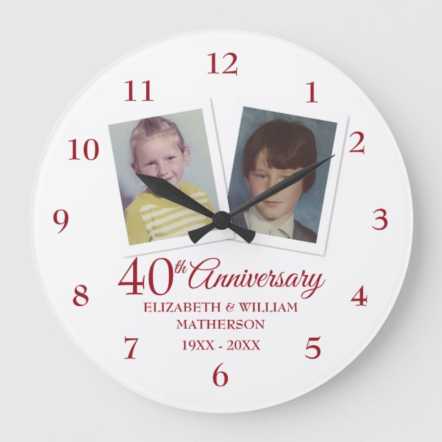 Ruby Wedding 40 Jahre Jubiläum Kinder Fotos Große Wanduhr (Vorderseite)