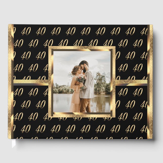 Ruby Wedding Black and Gold zum 40-jährigen Jubilä Gästebuch (Vorderseite)