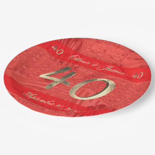 Ruby Wedding Elegant Red and Gold zum 40. Jahresta Pappteller