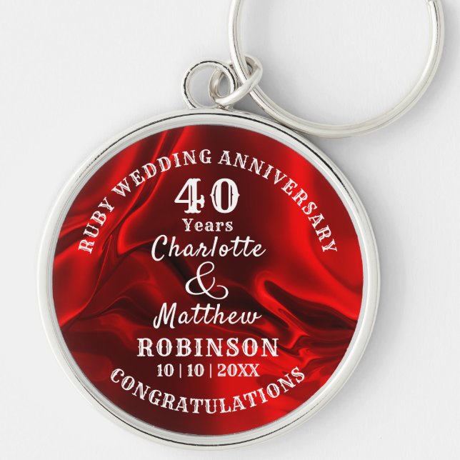 Ruby Wedding Gift Personalisiert zum 40-jährigen J Schlüsselanhänger (Vorne)