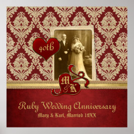 Ruby Wedding Jubiläum Antique Damask Gold Red Poster