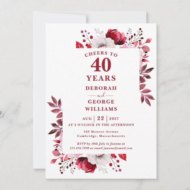 Ruby zum 40. Hochzeitstag  Einladung (Vorderseite)