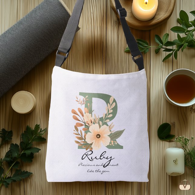 Ruby's Wertvolles Gem - Boho Floral Monogram Tragetaschen Mit Langen Trägern (Von Creator hochgeladen)