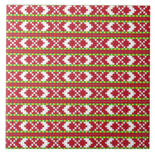 Rucava Geometrisches rotes und weißes Folkloredesi Fliese