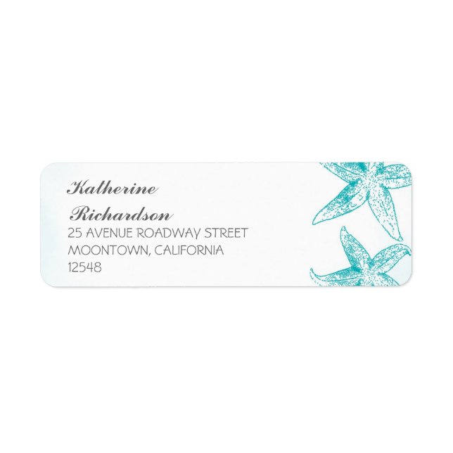 Rückadressschild mit blauem Seesternpaar (Vorne)