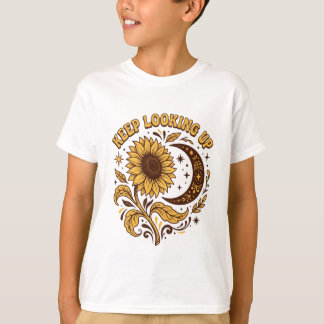 Rückblick Retro-Sonnenblumen-Mond T-Shirt