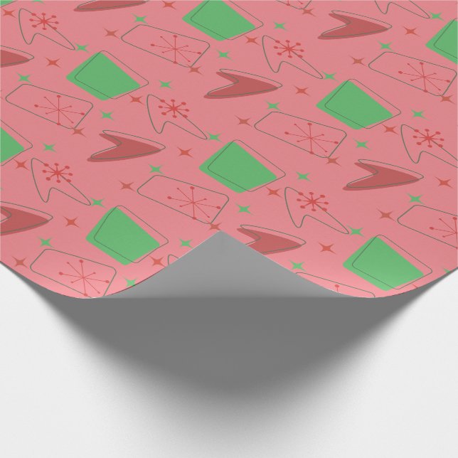 Rücken-Atommuster im Urlaub in Lachs Rosa Geschenkpapier (Ecke)
