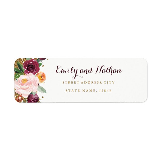 Rückgabeadresse für Burgundy Gold Floral Glitzer (Vorne)