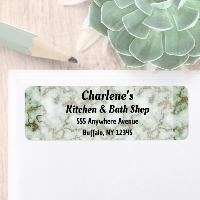 Rückgabeadresse für grünes Gold-Marmor (Green Gold Marble Return Address Label by Office Accessories Shop)