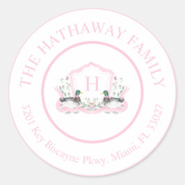 Rückgabeadresse für Mallard Duck Monogram Wappen Runder Aufkleber