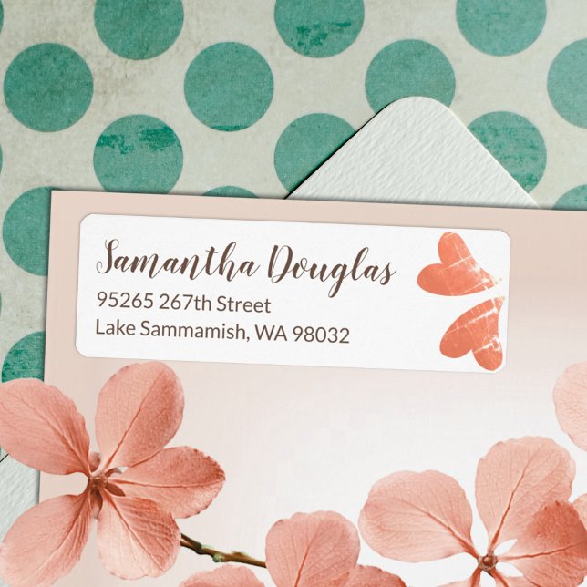 Rückgabeadresse für Peach-Hearts (peach hearts brown script writing calligraphy address mailing labels stickers personalized )
