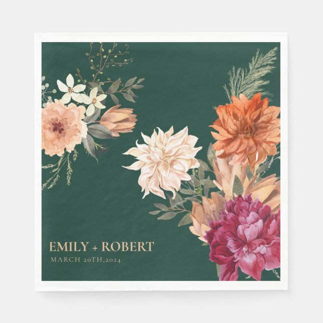 Rückgang der Liebe Aquarellblumen Hochzeit im Herb Serviette (Vorderseite)