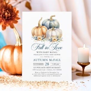 Rückgang der Liebe Baby Dusche Gold Blue Pumpkins Einladung