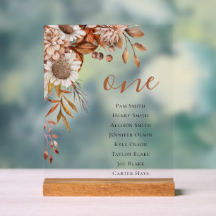 Rückgang der Liebe Boho Blume Hochzeitstabelle Acrylschild