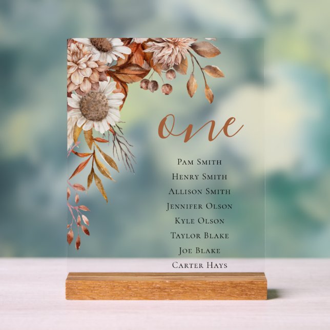 Rückgang der Liebe | Boho Blume Hochzeitstabelle Acrylschild (Neutral)