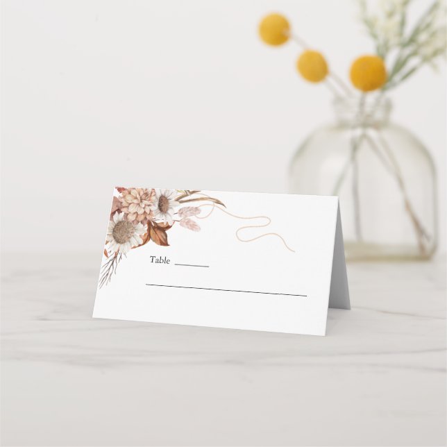 Rückgang der Liebe | Boho Blume Wedding Platzkarte (Vorderseite)