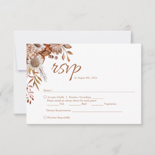 Rückgang der Liebe | Boho Blume Wedding RSVP Card Karte (Vorderseite)