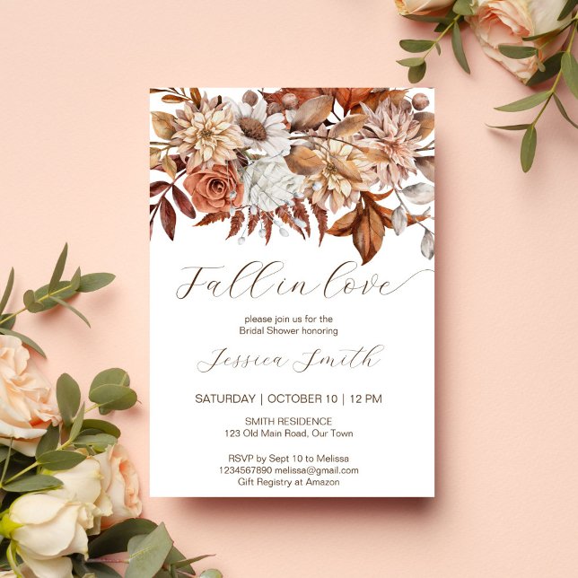 Rückgang der Liebe boho braune Blume Brautparty Einladung (Fall in love earthy boho desert brown bridal shower template invitation instant digital download )