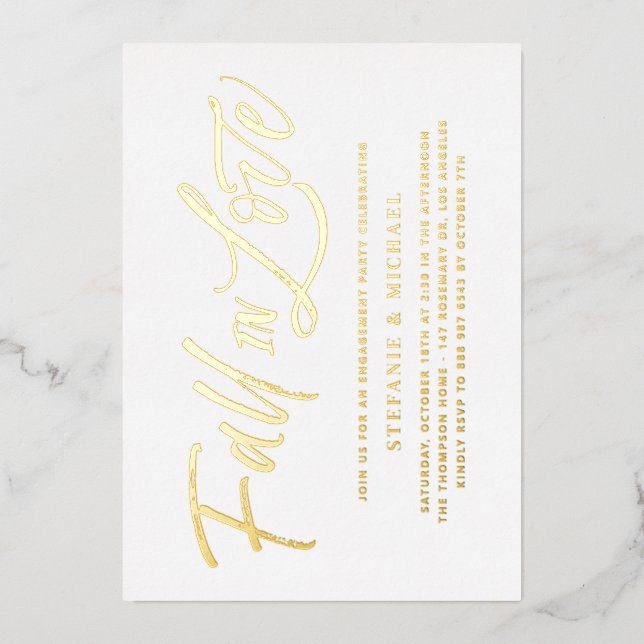 Rückgang der Liebe-Buchstaben Gold-Engagement-Part Folieneinladung (Vorderseite)