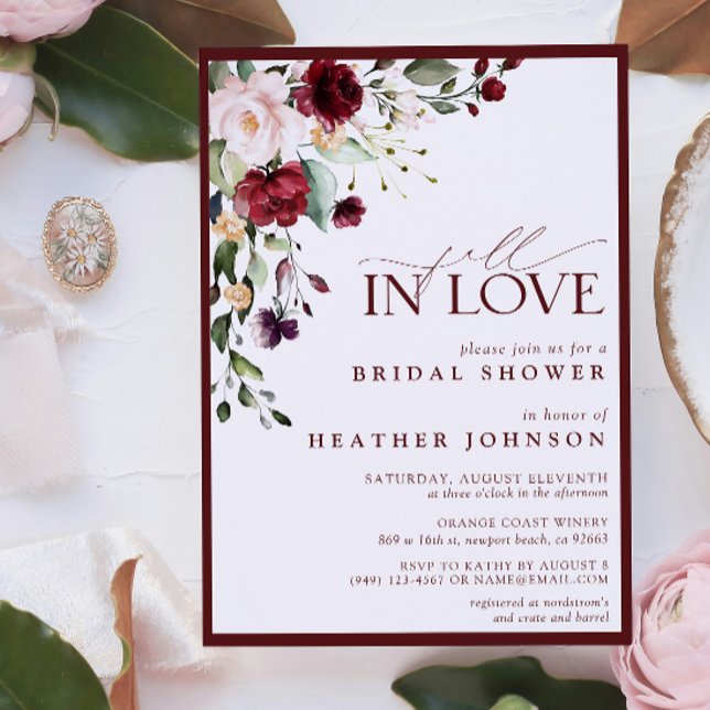 Rückgang der Liebe Burgund Blumenkohl Brautparty Einladung (Fall in Love with this burgundy fall bridal shower invitation, so easy to personalize!)