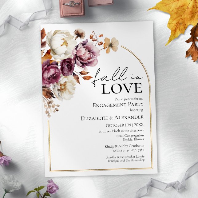 Rückgang der Liebe Burgund-Floral Fall Engagement  Einladung (Von Creator hochgeladen)