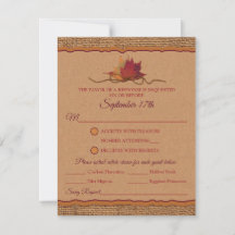 Rückgang der Liebe Burlap, Blätter Hochzeit RSVP m