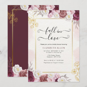 Rückgang der Liebe Fall Floral Burgund Brautparty Einladung