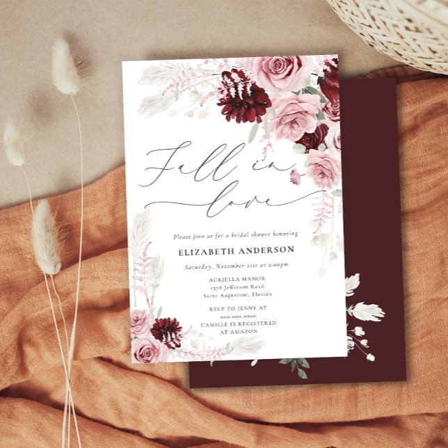 Rückgang der Liebe Fall Floral Burgund Brautparty Einladung (Von Creator hochgeladen)