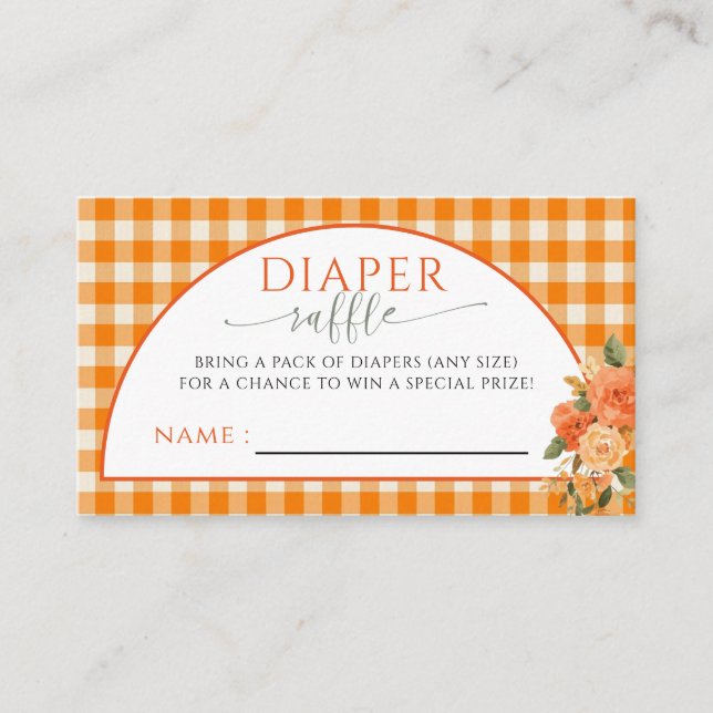 Rückgang der Liebe Floral Orange Gingham Diaper Ra Begleitkarte (Vorderseite)