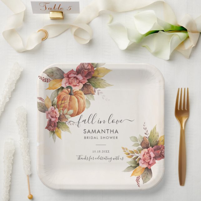 Rückgang der Liebe Herbst Blätter Pumpkin-Brautpar Pappteller (Hochzeit)