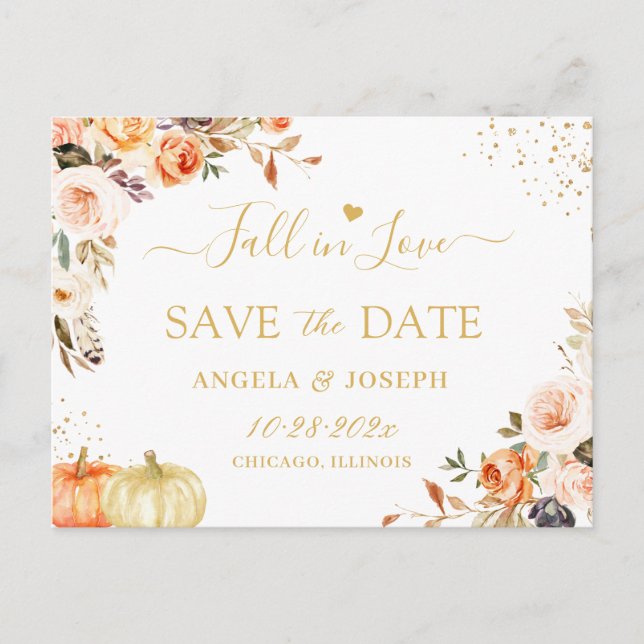 Rückgang der Liebe Herbst Gold Boho Floral Save th Postkarte (Vorderseite)