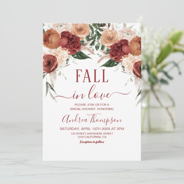 Rückgang der Liebe Marsala Blume Fall Brautparty Einladung (Stehend Vorderseite)